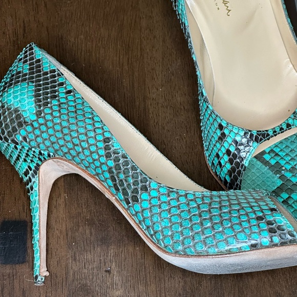Cole Haan Real Snakeskin 8 1/2 Teal Open Toe Pumps - Picture 13 of 14